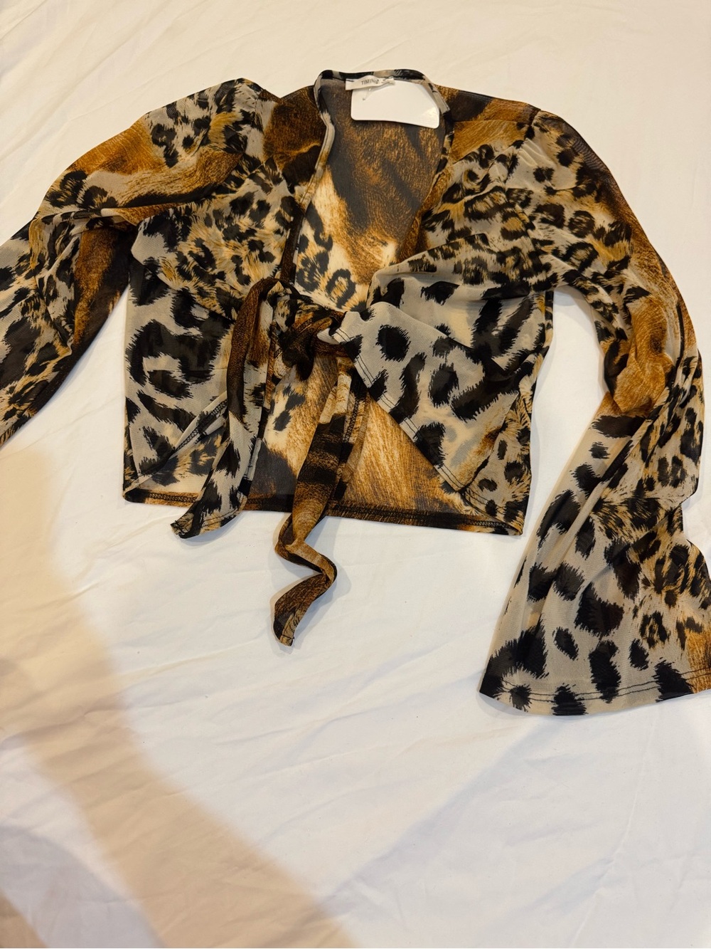 Leopard Print Tie-Front Sheer Blouse - Brown & Black